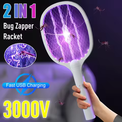 2 In 1 Electric Mosquito Swatter Mosquito Killer Lamp Killer Insect Killer 3000V USB Rechargeable Mo