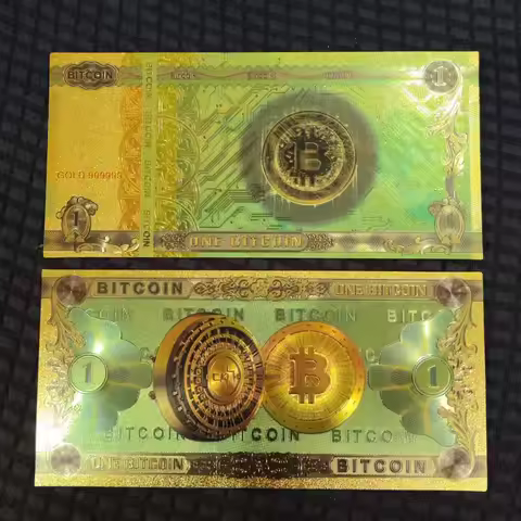 1/2pcs Colorful Gold Plated Banknote ONE BITCOIN Plastic Money 100 Bitcoin Bit Coin BTC Fake Money S