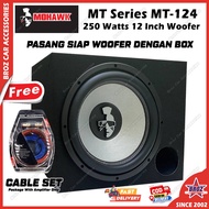 MOHAWK MT SERIES MT-124 12 inch Subwoofer 250 Max Power Car Woofer Audio System Woofer Box Power Cable Wiring Set