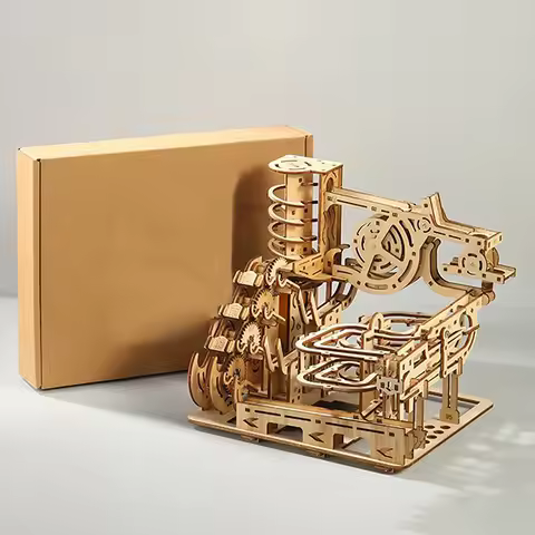 Electric Catapult Marble Run Kit with Spiral Plank Road Puzzles, Mechanical Assembly Model, Ideal Gi