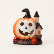 Pumpkin Haunted House Figurine Festive Pumpkin Haunted House with Textured Base Halloween Tabletop D