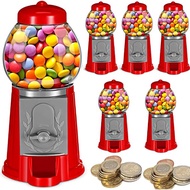 6 Pieces 5'' Gumball Machine Mini Plastic Gumball Machine Small Candy Dispenser Coin Operated Deskto