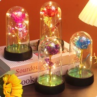 Rose Lamp Artificial Colorful Rose Flowers Valentines Day Gift Shiny Eternal Rose Wedding Decoration