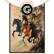 Successful feng shui ink painting of 9 horses. Wall paintings, wall stickers. CGI-686