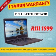1 YEAR WARRANTY- DELL LATITUDE 5470 /INTEL CORE I7-6600U/ 14 INCH FHD DISPLAY/ 8GB DDR4 / WINDOW 10 