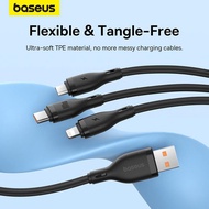 Baseus 100W 3 in 1 USB Cable For Huawei Xiaomi Fast Charging Cable Soft TPE Data Wire Charge For iP