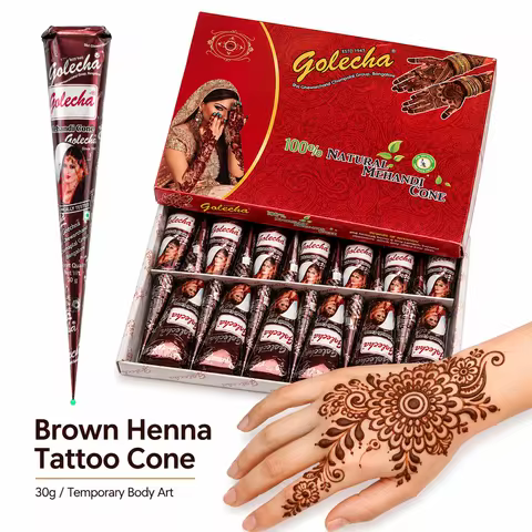 GOLECHA Brown Henna Temporary Tattoo Paste 30g Mehndi Henna Cone For Faux Freckles Hand Drawing Natu