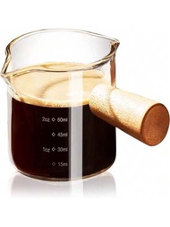 1 件帶木柄濃縮咖啡杯、帶 V 形嘴的濃縮咖啡小玻璃杯、帶雙刻度的雙噴嘴玻璃量杯、透明玻璃濃縮咖啡配件、牛奶起泡壺 3.52 盎司
