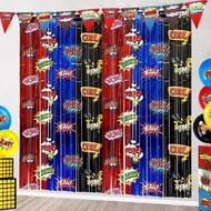 2 Pack Spider Foil Fringe Curtains Backdrop Birthday Party Decorations 3.28 x 6.56 Ft Red Blue Black