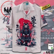 Hawaiian Shirt Samurai Cat Sakura Armor A1538 Genuine Italian Silk