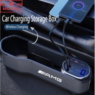 Mercedes Benz AMG Car Front Seat Gap Cup Phone Organizer Charger Storage Holder Wireless Charging Bo
