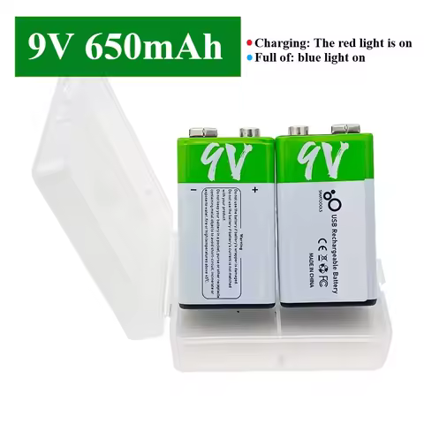 9V Rechargeable Li-Ion Battery 650mAh Type-C Charging 1.5h Rapid Recharge Ecofriendly Batteries for 