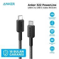 ANKER Type-C to Type-C Fast Charging Charger CABLE - ANKER CABLE 322 A81F5 BLACK