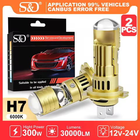 S&D H7 LED Projector Lens Headlight Mini 1:1 Wireless Car Bulb Plug&Play Canbus 6000K LED Car Headli