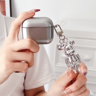 เคสหูฟังสีสันสดใสโค้งสำหรับ Airpods 1/2Airpods ProAirpods Pro2Airpods 3 + หมีรุนแรงจี้