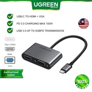 UGREEN USB C to HDMI VGA Converter 4K30Hz 1080p60Hz Dual Display PD 100W USB3.0 Thunderbolt 3 Macboo