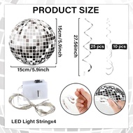 64 PCS Disco Party Decorations 70's Disco Hanging Swirls with Lights 70s Disco Ball Swirls Ceiling f