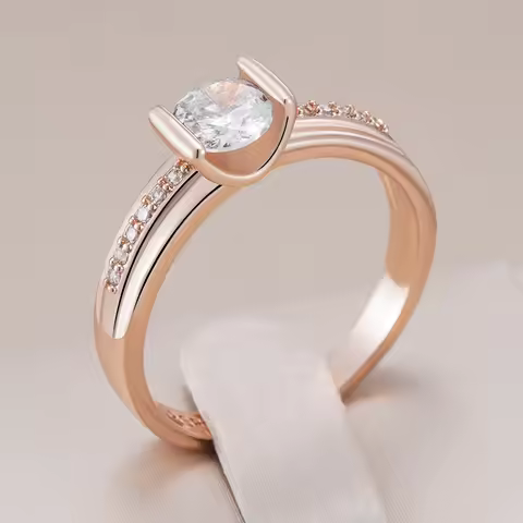 Kinel Hot Shiny White Natural Zircon Wedding Ring for Women Luxury 585 Rose Gold Color Accessories F