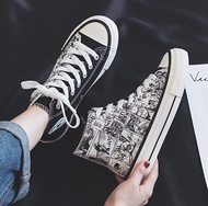 SALE - H33 - Giày thể thao nữ cao cổ phản quang họa tiết in truyện tranh 2 màu đơn giản [ Trắng / Đe