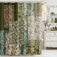 Mocsicka Vintage Boho Shower Curtain Hijau Retro Floral Shower Curtain untuk Hiasan Bilik Mandi Gaya