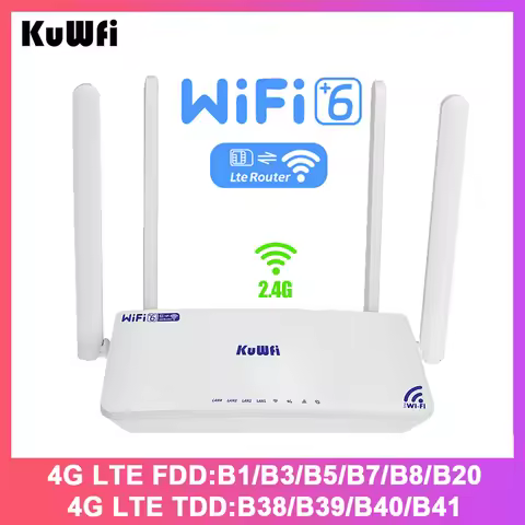 KuWFi CAT4 4G LTE Router 300Mbps 2.4G Wireless Wi-Fi6 Router 4x Ethernet Port with External Antenna