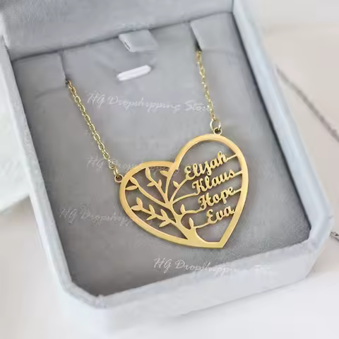 Custom1-4 Family Names Necklace Stainless Steel Personalized Name Pendant Tree Of Life For Women Bir