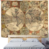 World Map Tapestry High-Definition Map Fabric Wall Hanging Decor Watercolor Map Letter Polyester Tab