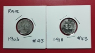 2pcs Straits Settlements 10cents 1903&1918 #42