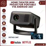 Mini LED Projector V18 Android 11.0 Wifi 2200 Lumens 360 Rotating | Android Mini Projector | 4K Full