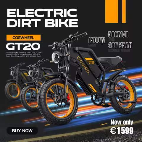 COSWHEEL GT20 Electric bike 50km/h 1500W Motor 48V 25AH Adult Electric bicycle 20 Inch Fat