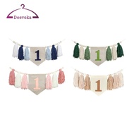 [deevoka] 1st Birthday High Chair Banner, First Birthday Party Decoration, Wooden Bead Tassels 1st B