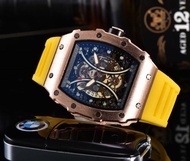 ❡¤☂ richard men 39s high quality diamond quartz watch hollow glass back stainless steel case watch b