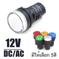 12V AC/DC  Pilot lamp LED 22mm ไพล็อตแลมป์ ขนาด 22มิล  สีแดง สีขาว สีเหลือง สีนำ้เงิน สีเขียว