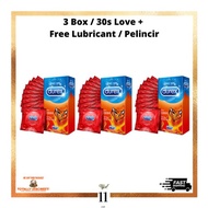 Durex Condom / Kondom 30 pcs [ Love ] Long Lasting For Men + Free Lubricant / Pelincir
