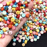 100Pcs/lot 4*7mm/6*6mm gold letter silver letter A-Z flat round square mixed letter beads