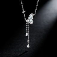 S999 Pure Silver Luminous Butterfly Necklace Light Luxury High-End All-Match Necklace