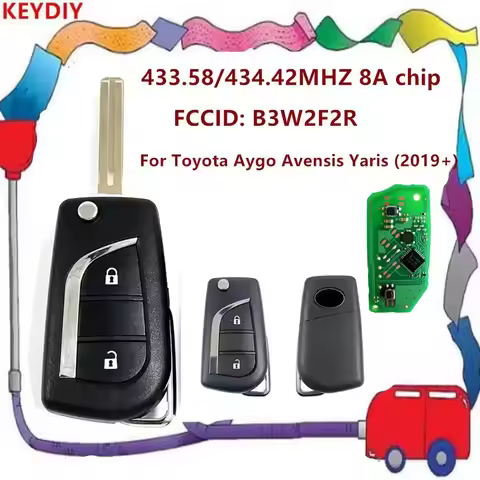 B3W2F2R OEM PCB 2 Button Flip Remote Key Fob For Toyota Aygo, Avensis, Yaris 2019 2020 2021 2022 202