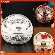  Rose Flower Pattern Ash Tray with Lid Windproof Zinc Alloy Smoking Ashtray for Living Room