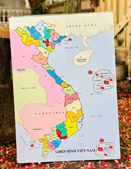 [Khổ A3] Bộ Ghép Hình 34 Tỉnh Thành Mới Tặng Kèm 63 Miếng Ghép Tỉnh Thành Cũ