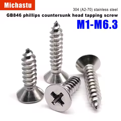 10/50pc M1 to M6.3 Mini Small to Large Cross Phillips Flat Countersunk Head Self-tapping Wood Screw 