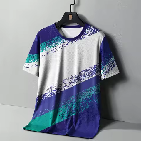 Men's Clothing Quick Drying Trendy Stripe 3D Print Clothing Short Sleeve T-Shirt Outdoor Comforts Ru