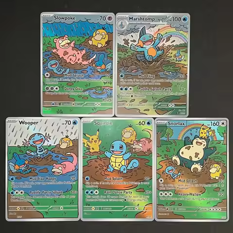 Pokemon PTCG Cards Oil Painting Style Slowpoke Marshtomp Wooper Squirtle Snorlax Collection Cards Ra
