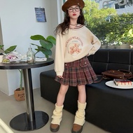 [Little Cute Baby's Wardrobe] ️/120-170cm ️ Medium Big Kids Lapel Bear Top/Plaid Pleated Skirt