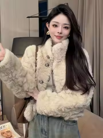 Thiened ort Collar Fur Jaet Women's Warm Plu Outerwear Autumn Winter Faion ular New Sle 2026 Fake Fu
