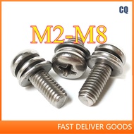 316 stainless steel round head cross three combination screws flat elastic gasket pan head combinati