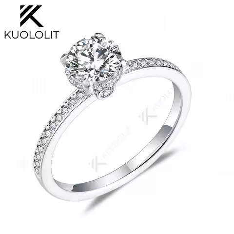 Kuololit 1CT IGI D/VS1 VS2 Lab Grown Diamonds Rings for Women Soild 18K 14K 10K Sliver White Gold Ro
