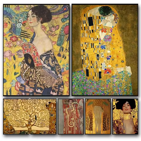 Classic Gustav Klimt Poster Abstract Art The Kiss Tree of Life Canvas Print Wall Art Decor for Home 