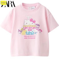 เสื้อยืดเด็ก Hello Kitty ของแท้ Zara แขนสั้นสีชมพู ใส่สบาย ผ้านุ่ม น่ารักมาก