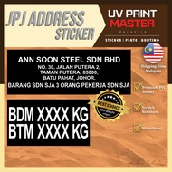 JPJ Address Sticker/BDM/BTM/Company Name Sticker/Address Sticker (1set 2ps )/Lorry Sticker/Van Stick
