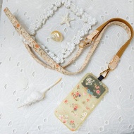 三合一多功能奶茶色小菊花韓國棉布手機斜背繩/斜背帶/背繩/掛繩